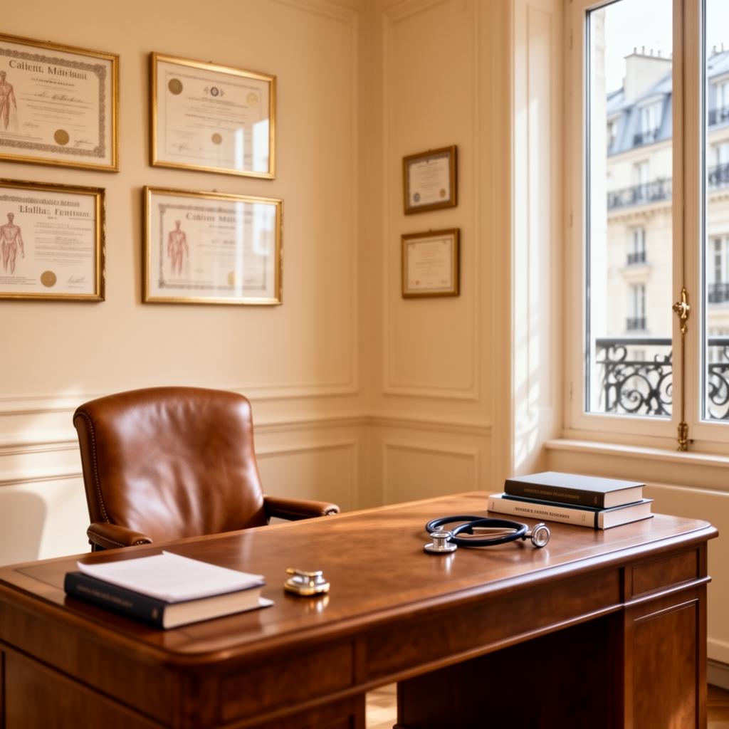 Cabinet médical lumineux et vide, bureau de consultation