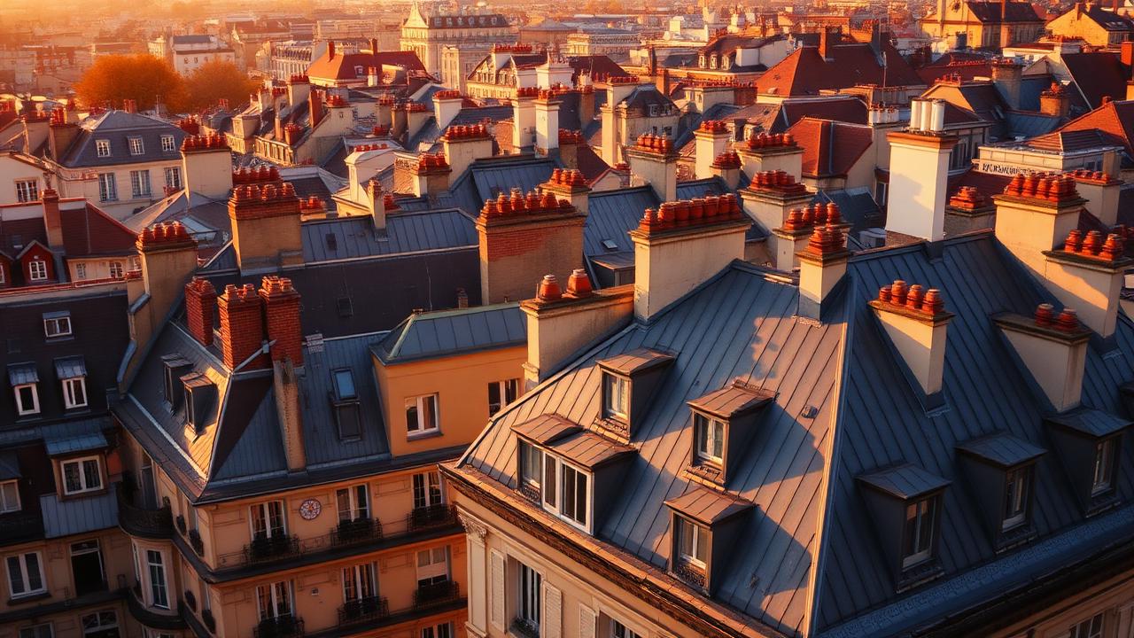Immeuble haussmannien parisien vu depuis les toits